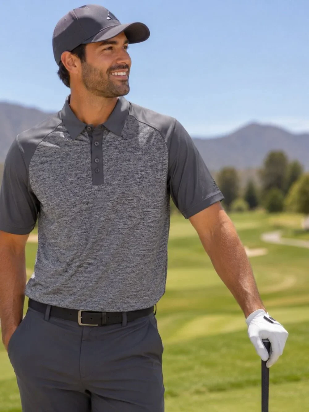 adidas Puremotion Men's Large Gray Colorblock Performance Golf Polo